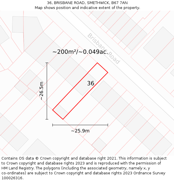 36, BRISBANE ROAD, SMETHWICK, B67 7AN: Plot and title map