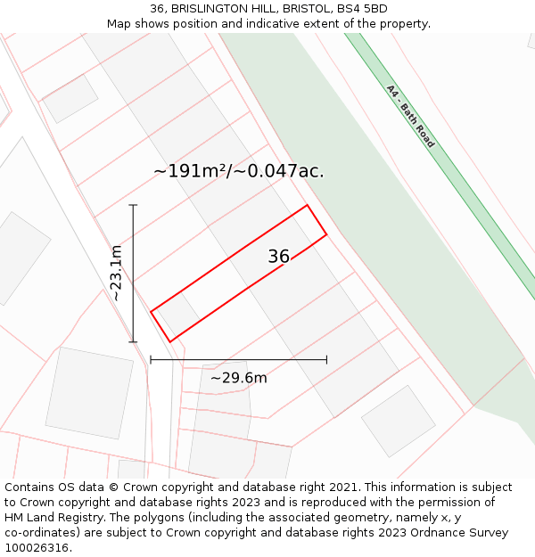 36, BRISLINGTON HILL, BRISTOL, BS4 5BD: Plot and title map