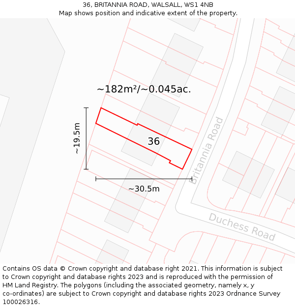 36, BRITANNIA ROAD, WALSALL, WS1 4NB: Plot and title map