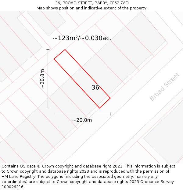 36, BROAD STREET, BARRY, CF62 7AD: Plot and title map