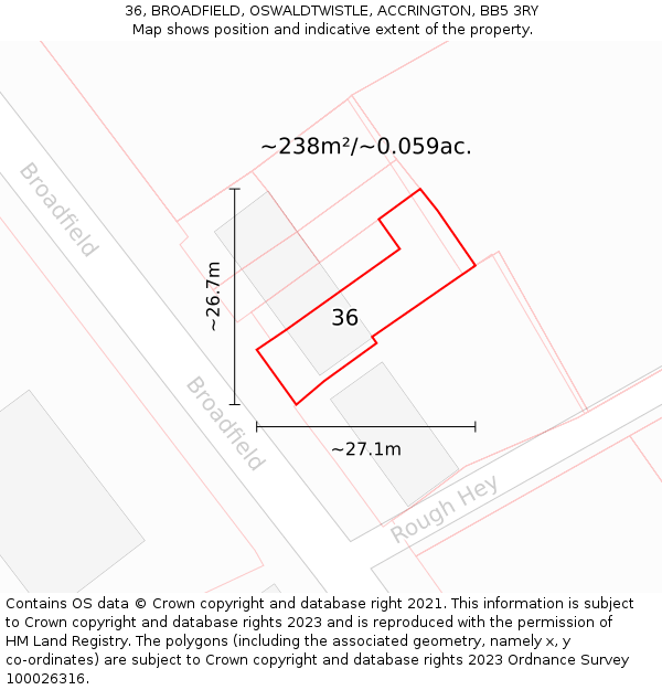 36, BROADFIELD, OSWALDTWISTLE, ACCRINGTON, BB5 3RY: Plot and title map