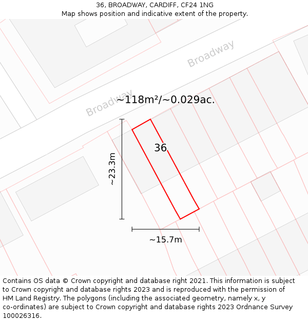 36, BROADWAY, CARDIFF, CF24 1NG: Plot and title map