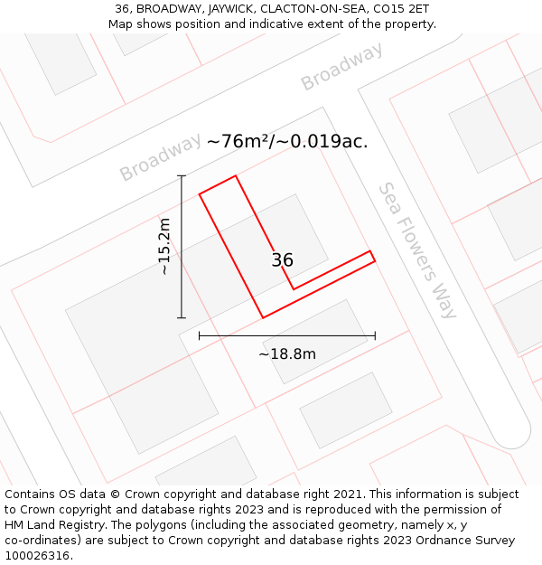 36, BROADWAY, JAYWICK, CLACTON-ON-SEA, CO15 2ET: Plot and title map