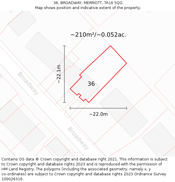 36, BROADWAY, MERRIOTT, TA16 5QG: Plot and title map