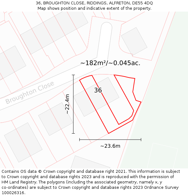 36, BROUGHTON CLOSE, RIDDINGS, ALFRETON, DE55 4DQ: Plot and title map