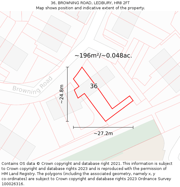 36, BROWNING ROAD, LEDBURY, HR8 2FT: Plot and title map