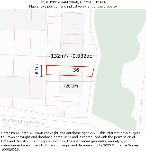 36, BUCKINGHAM DRIVE, LUTON, LU2 9RA: Plot and title map