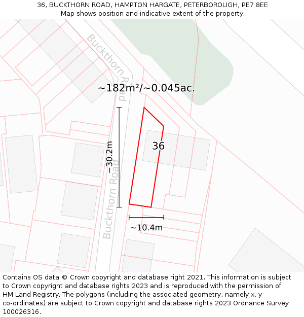 36, BUCKTHORN ROAD, HAMPTON HARGATE, PETERBOROUGH, PE7 8EE: Plot and title map