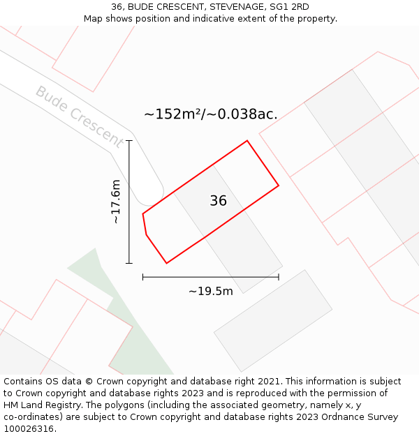 36, BUDE CRESCENT, STEVENAGE, SG1 2RD: Plot and title map