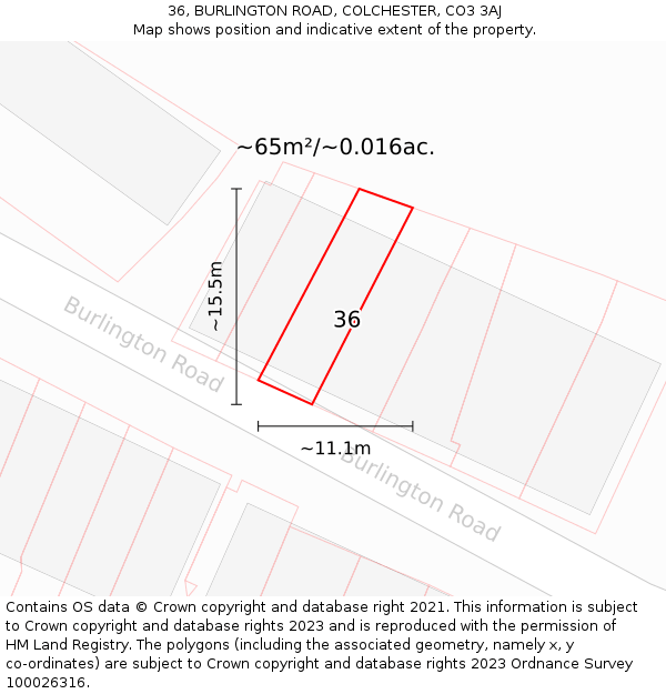 36, BURLINGTON ROAD, COLCHESTER, CO3 3AJ: Plot and title map
