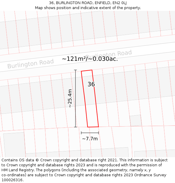 36, BURLINGTON ROAD, ENFIELD, EN2 0LJ: Plot and title map