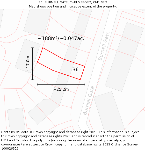 36, BURNELL GATE, CHELMSFORD, CM1 6ED: Plot and title map