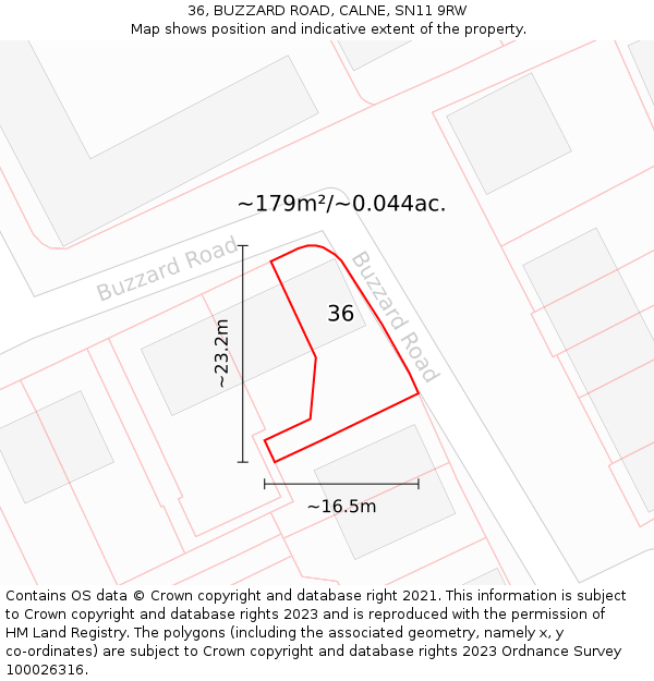 36, BUZZARD ROAD, CALNE, SN11 9RW: Plot and title map