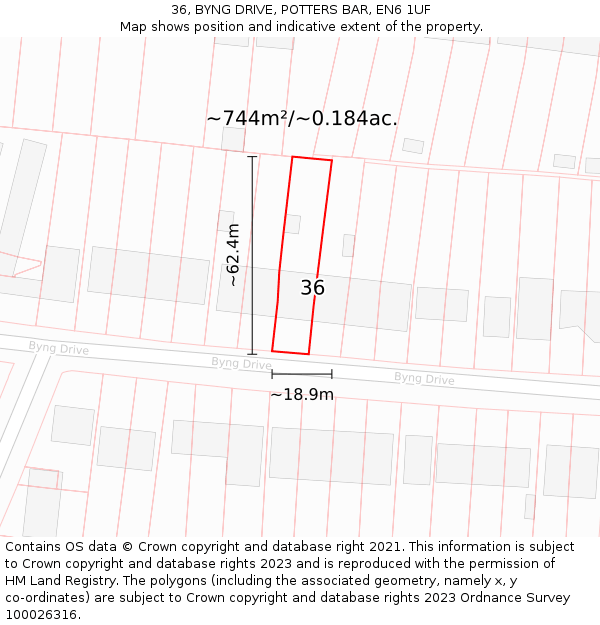 36, BYNG DRIVE, POTTERS BAR, EN6 1UF: Plot and title map