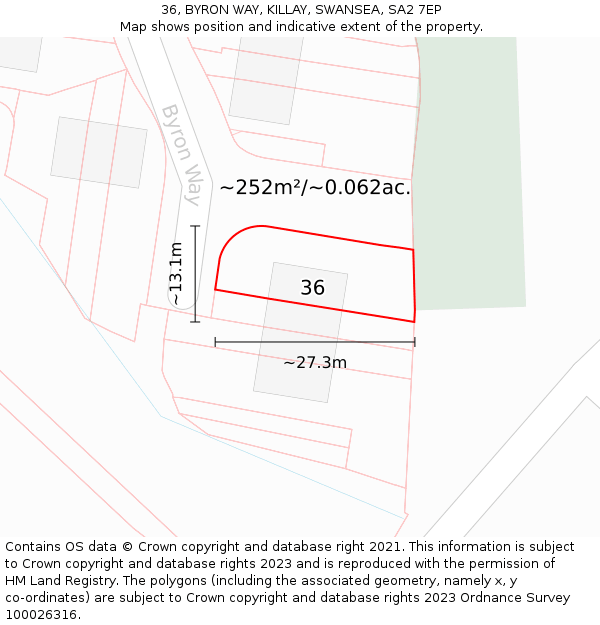 36, BYRON WAY, KILLAY, SWANSEA, SA2 7EP: Plot and title map