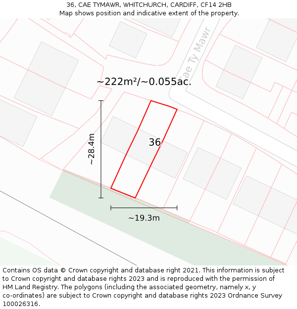 36, CAE TYMAWR, WHITCHURCH, CARDIFF, CF14 2HB: Plot and title map