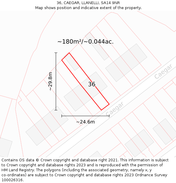 36, CAEGAR, LLANELLI, SA14 9NR: Plot and title map