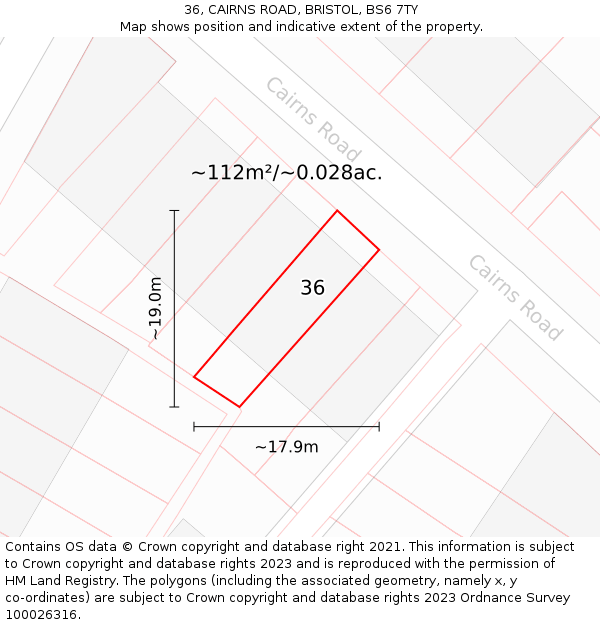 36, CAIRNS ROAD, BRISTOL, BS6 7TY: Plot and title map