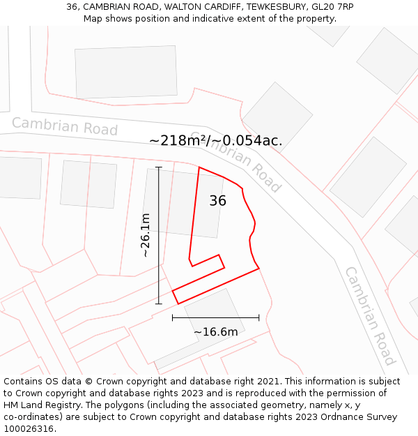 36, CAMBRIAN ROAD, WALTON CARDIFF, TEWKESBURY, GL20 7RP: Plot and title map