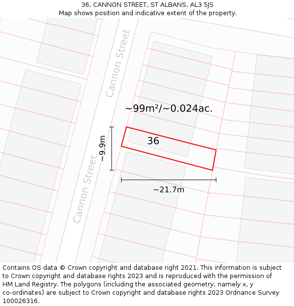 36, CANNON STREET, ST ALBANS, AL3 5JS: Plot and title map