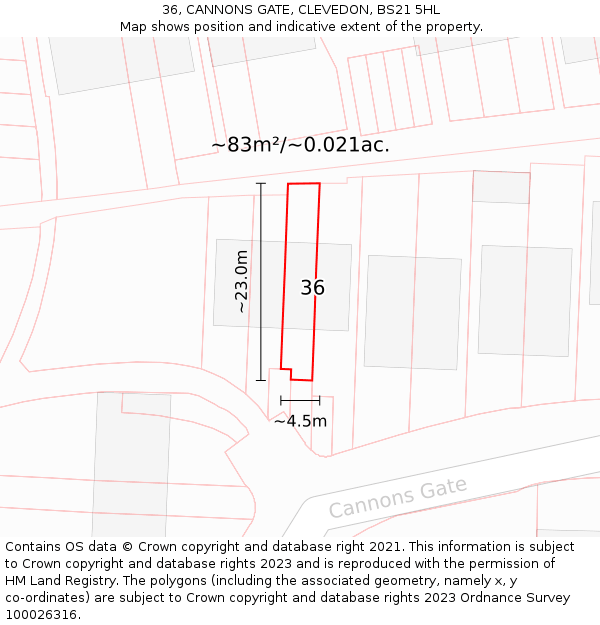 36, CANNONS GATE, CLEVEDON, BS21 5HL: Plot and title map