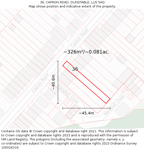 36, CAPRON ROAD, DUNSTABLE, LU5 5AG: Plot and title map