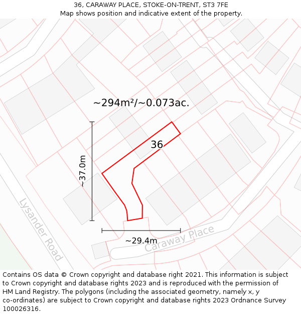 36, CARAWAY PLACE, STOKE-ON-TRENT, ST3 7FE: Plot and title map