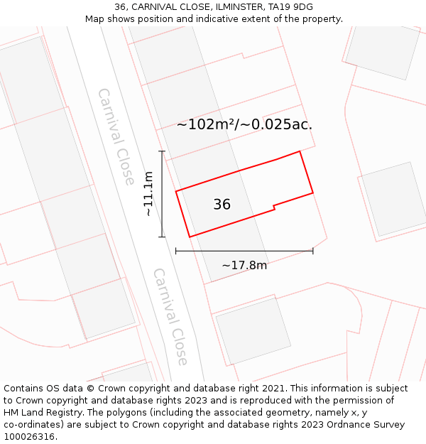 36, CARNIVAL CLOSE, ILMINSTER, TA19 9DG: Plot and title map