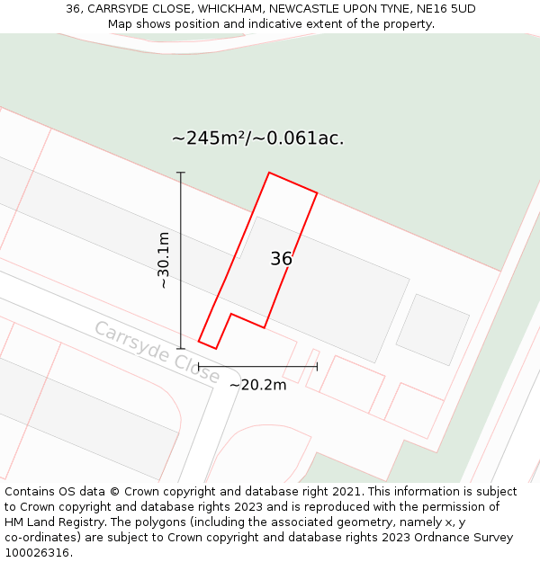 36, CARRSYDE CLOSE, WHICKHAM, NEWCASTLE UPON TYNE, NE16 5UD: Plot and title map