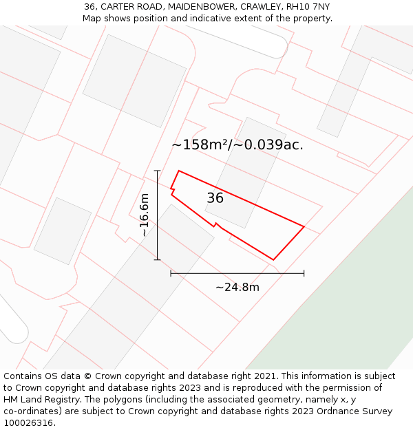 36, CARTER ROAD, MAIDENBOWER, CRAWLEY, RH10 7NY: Plot and title map