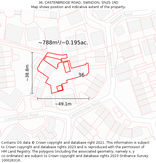 36, CASTERBRIDGE ROAD, SWINDON, SN25 1RD: Plot and title map