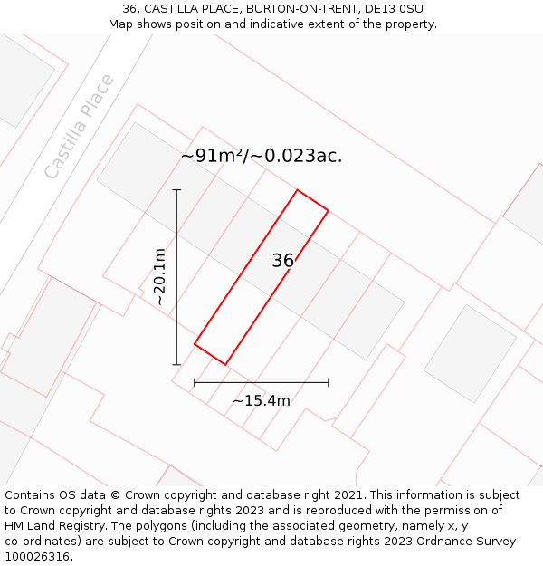 36, CASTILLA PLACE, BURTON-ON-TRENT, DE13 0SU: Plot and title map
