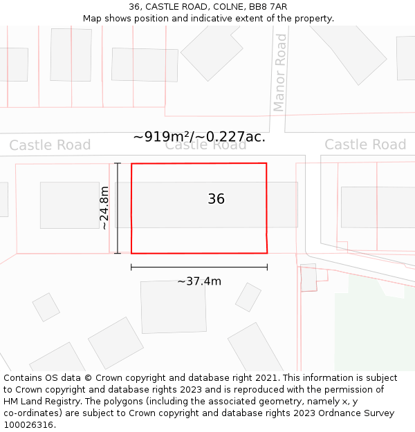 36, CASTLE ROAD, COLNE, BB8 7AR: Plot and title map