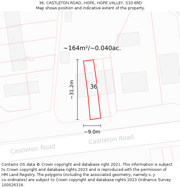 36, CASTLETON ROAD, HOPE, HOPE VALLEY, S33 6RD: Plot and title map