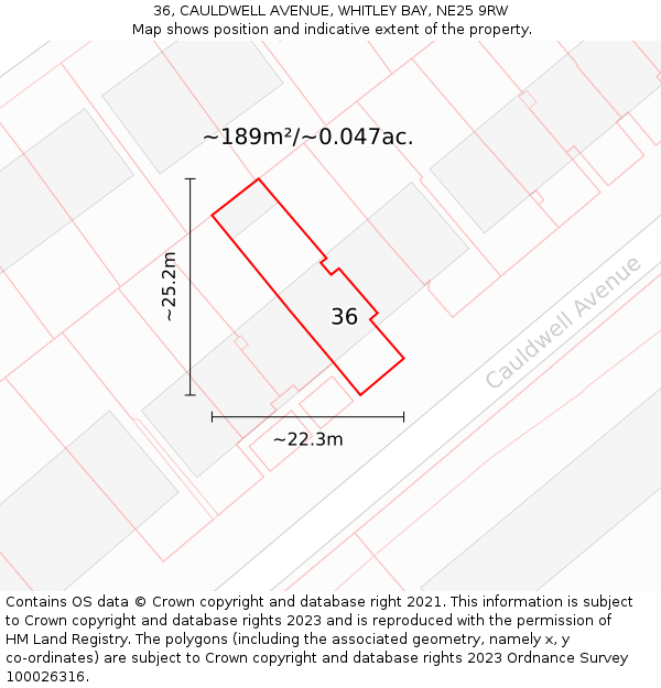 36, CAULDWELL AVENUE, WHITLEY BAY, NE25 9RW: Plot and title map