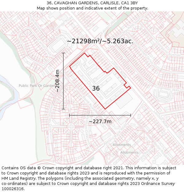36, CAVAGHAN GARDENS, CARLISLE, CA1 3BY: Plot and title map