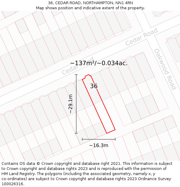 36, CEDAR ROAD, NORTHAMPTON, NN1 4RN: Plot and title map