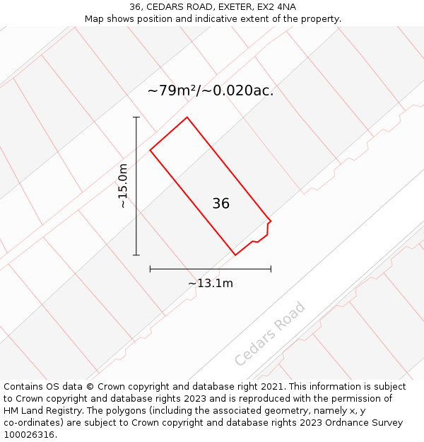 36, CEDARS ROAD, EXETER, EX2 4NA: Plot and title map