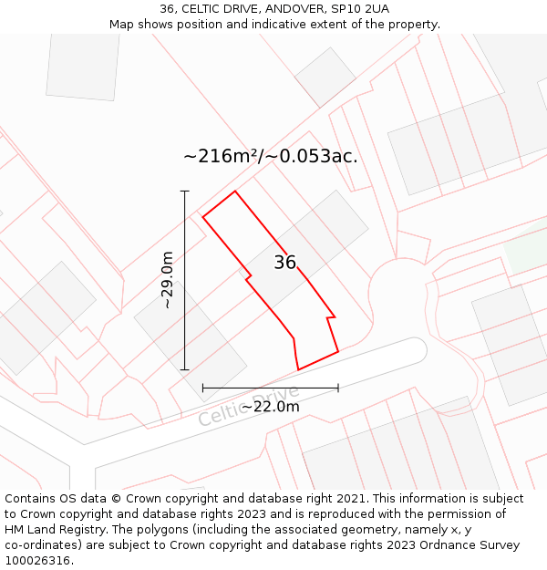 36, CELTIC DRIVE, ANDOVER, SP10 2UA: Plot and title map