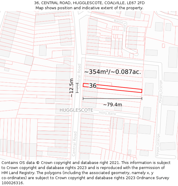 36, CENTRAL ROAD, HUGGLESCOTE, COALVILLE, LE67 2FD: Plot and title map