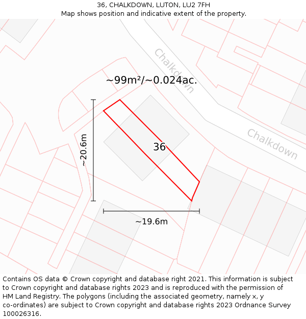 36, CHALKDOWN, LUTON, LU2 7FH: Plot and title map