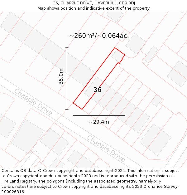 36, CHAPPLE DRIVE, HAVERHILL, CB9 0DJ: Plot and title map