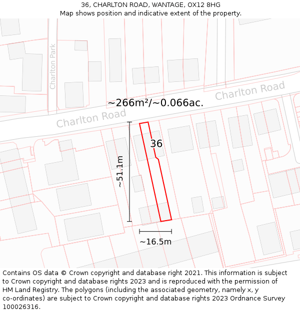 36, CHARLTON ROAD, WANTAGE, OX12 8HG: Plot and title map