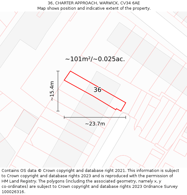 36, CHARTER APPROACH, WARWICK, CV34 6AE: Plot and title map