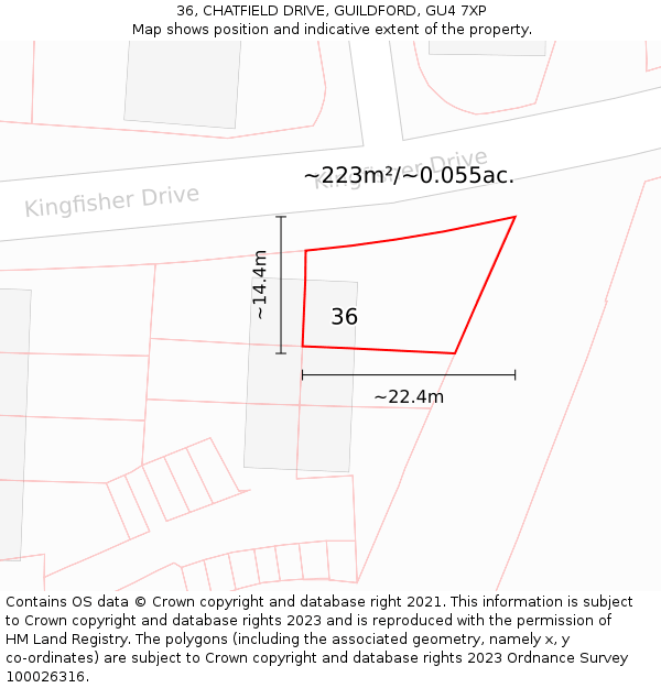 36, CHATFIELD DRIVE, GUILDFORD, GU4 7XP: Plot and title map