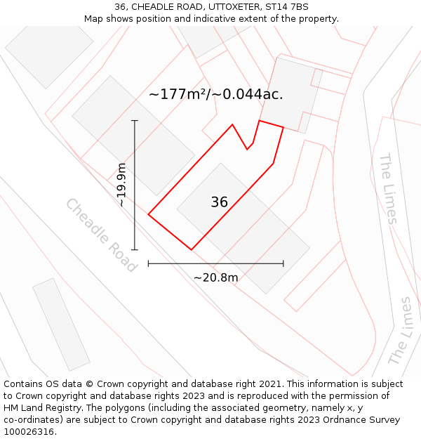 36, CHEADLE ROAD, UTTOXETER, ST14 7BS: Plot and title map