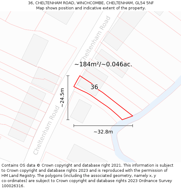 36, CHELTENHAM ROAD, WINCHCOMBE, CHELTENHAM, GL54 5NF: Plot and title map