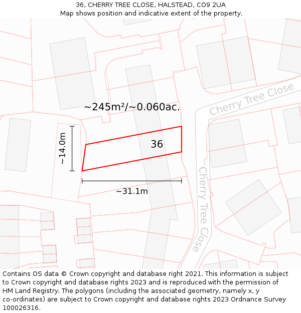 36, CHERRY TREE CLOSE, HALSTEAD, CO9 2UA: Plot and title map