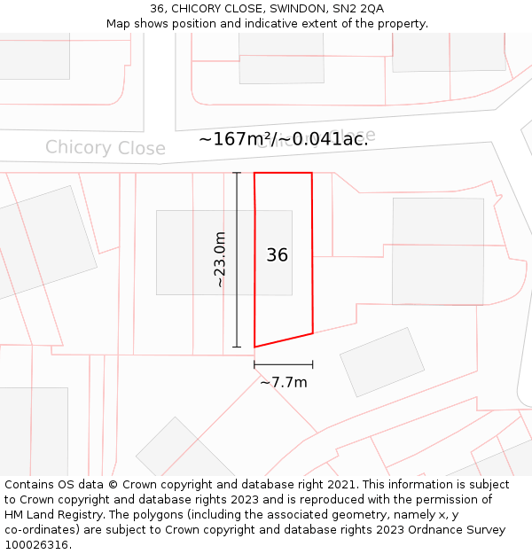 36, CHICORY CLOSE, SWINDON, SN2 2QA: Plot and title map