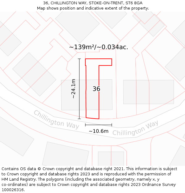 36, CHILLINGTON WAY, STOKE-ON-TRENT, ST6 8GA: Plot and title map